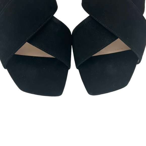 Stuart Weitzman Aletha Black Suede Cross Strap Square Toe Heeled Sandals - Picture 11 of 11